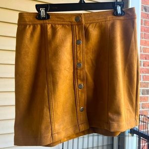 Khaki Brown Suede Button Up Midi Skirt